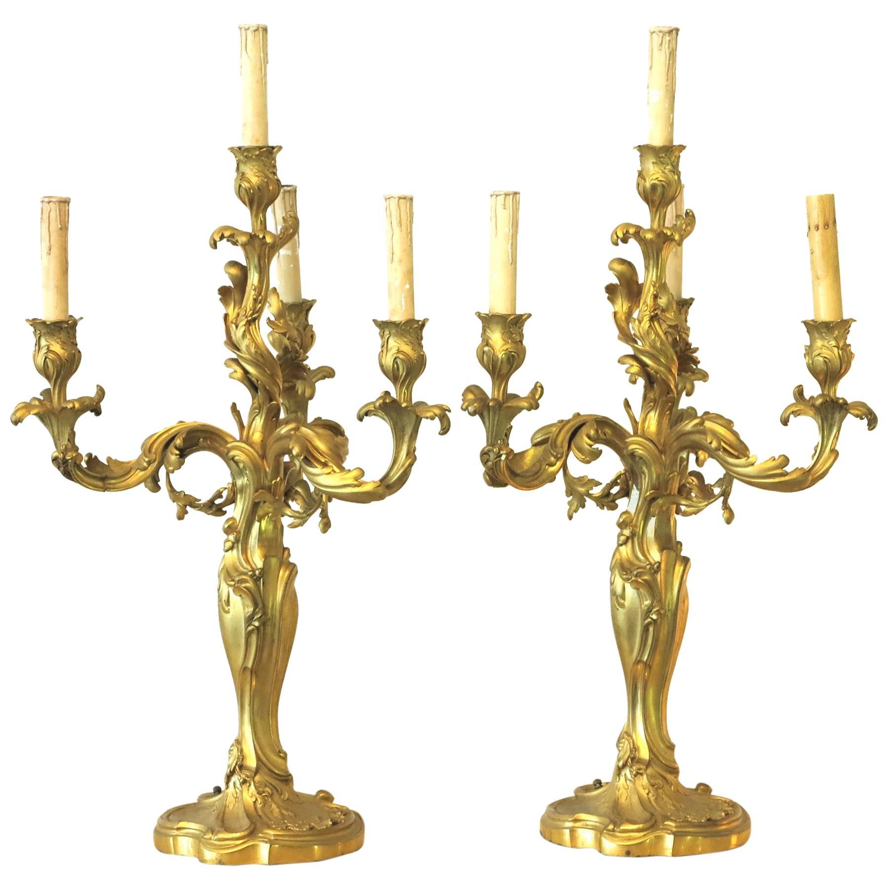 E. Lelievre French Bronze Candelabra Gold Dore Finish, circa 1880  For Sale