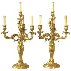 Antique E. Lelievre French Bronze Candelabra Gold Dore Finish, circa 1880 