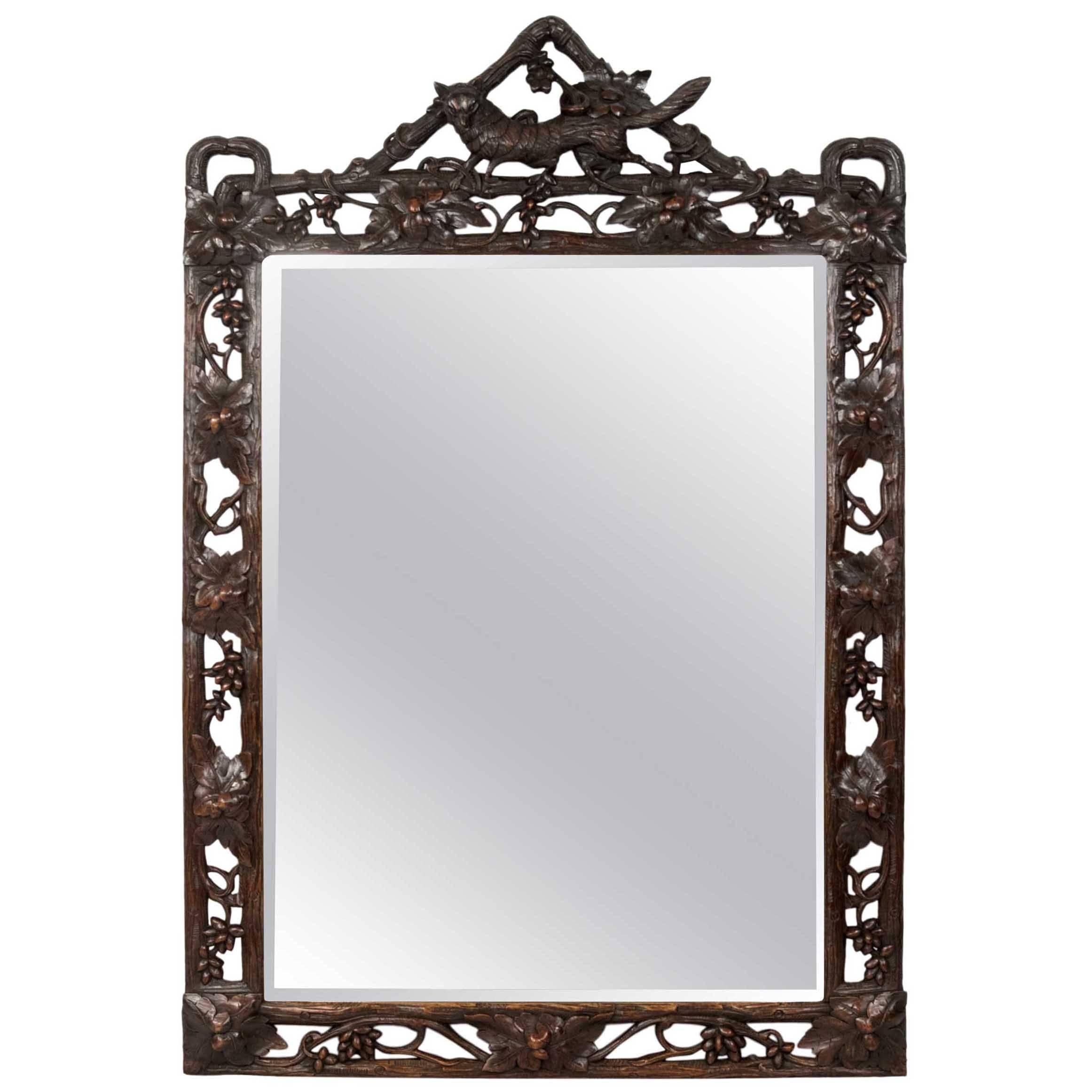 19th Century Black Forest Mirror in Carved Wood