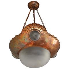 Antique Swedish Arts & Crafts Seashell Fixture in Hand-Hammered Copper, circa 1910