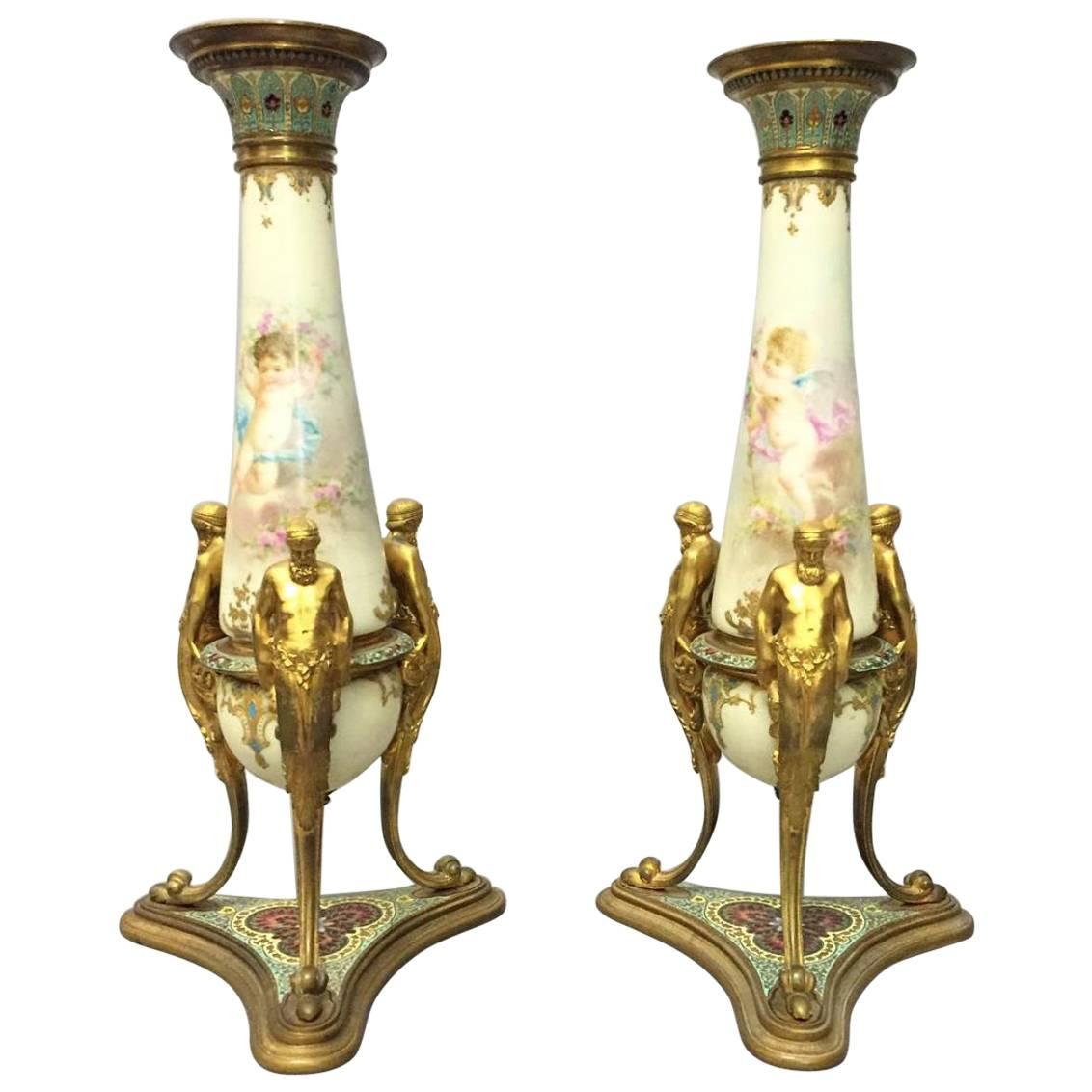 Pair of 19th Century Napoleon III Style Bud Vases by F. Barbedienne 