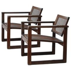 Bauhaus Wooden Armchairs Pair by Peter Keler, Manufactured by Albert Walde, 1930