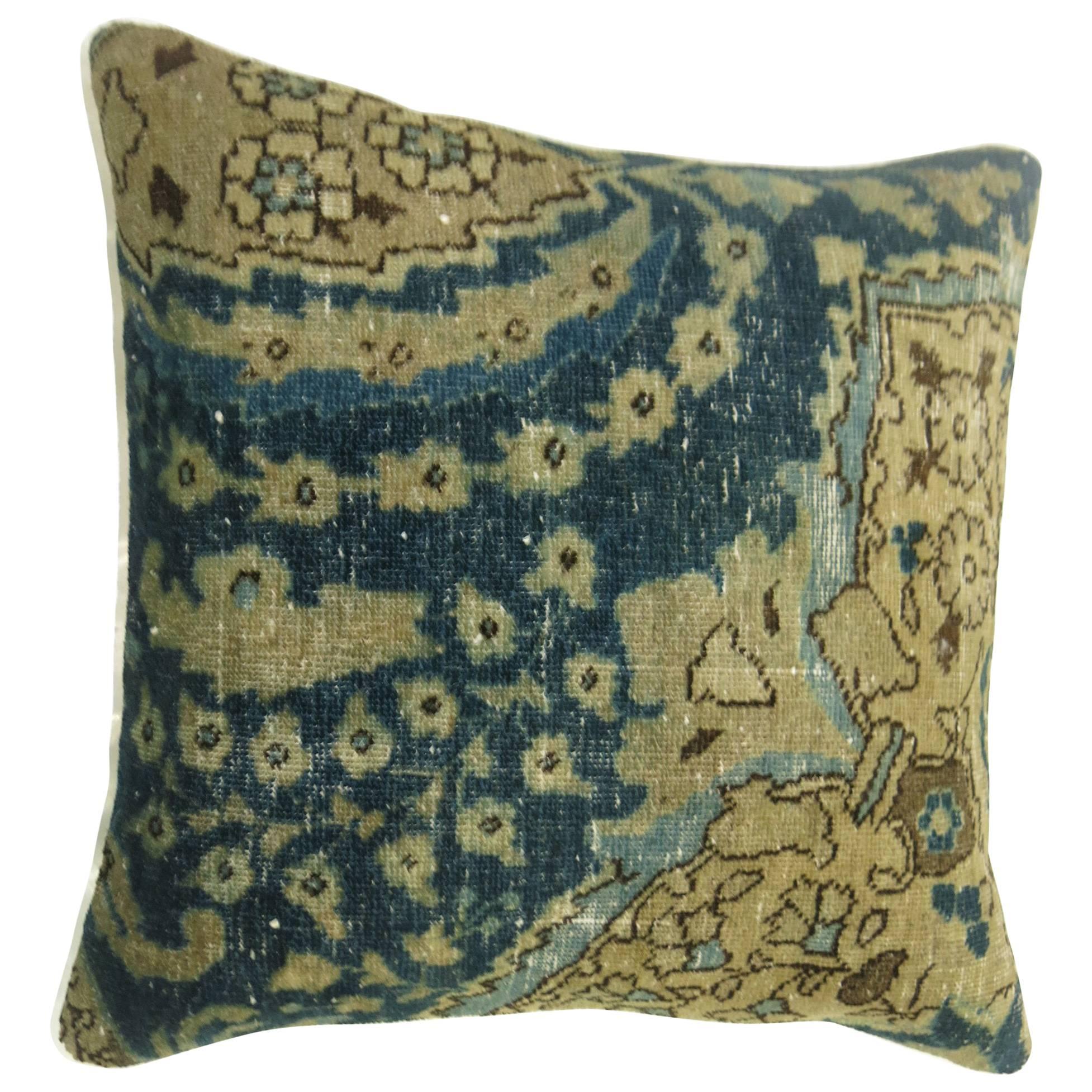 Persian Tabriz Pillow in Blue and Khaki