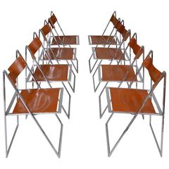 Set of Eight Leather and Chrome Vono Lubke Dining Chairs, Germany, circa 1970
