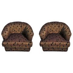 Pair of Milo Baughman Style Swivel Barrel Lounge Chairs