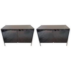 Pair of Stow Davis Lacquer and Chrome Side Table and or Cabinet