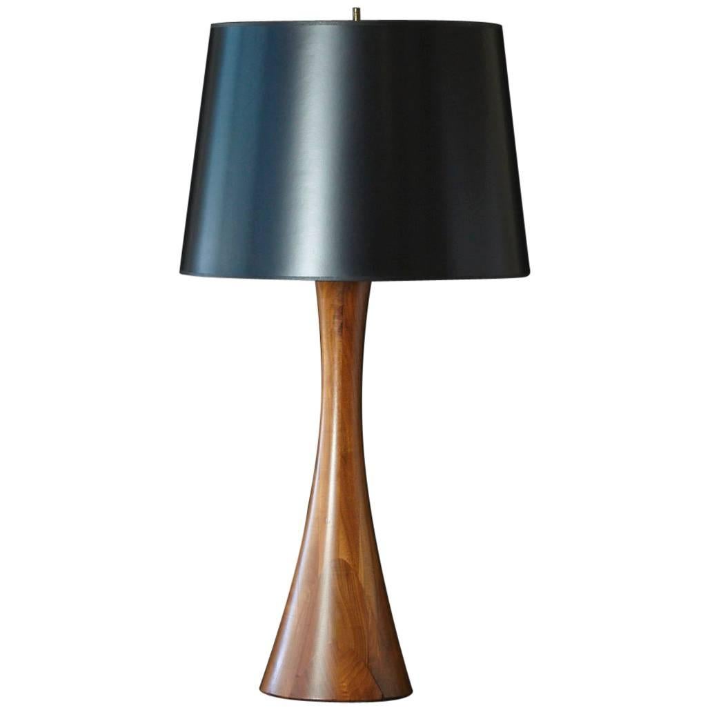 Concave Teak Table Lamp with Black Shade, 1960s