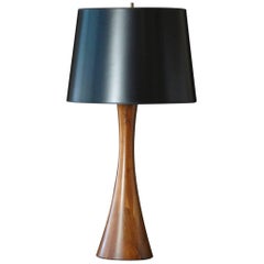 Concave Teak Table Lamp with Black Shade, 1960s