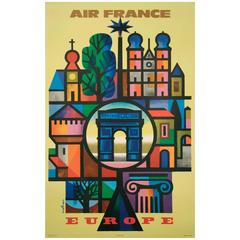 Vintage Air France Airline Travel Poster by Jacques Nathan-Garamond, 1960s