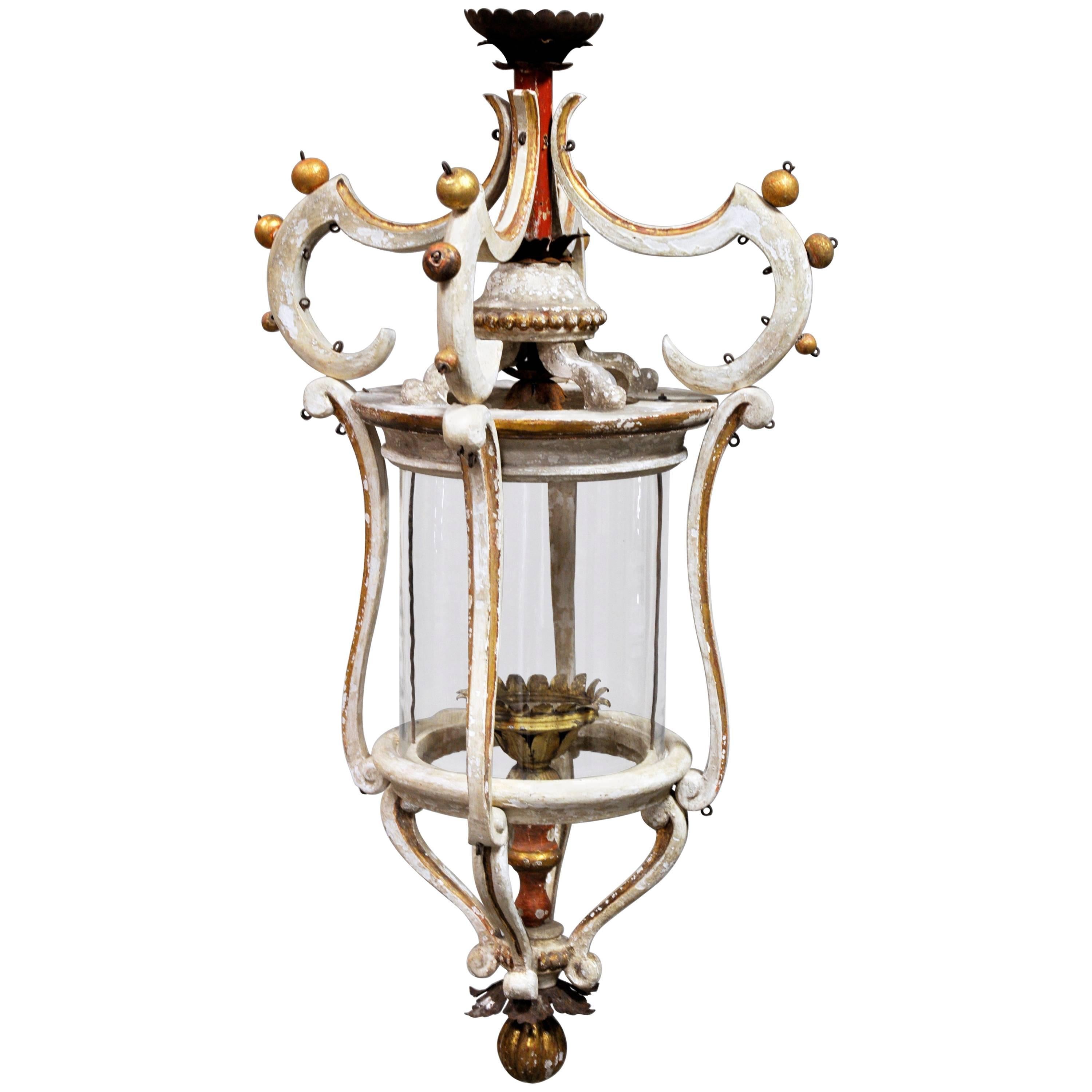 Custom Italian Style Lantern Composed of Wood and Iron For Sale