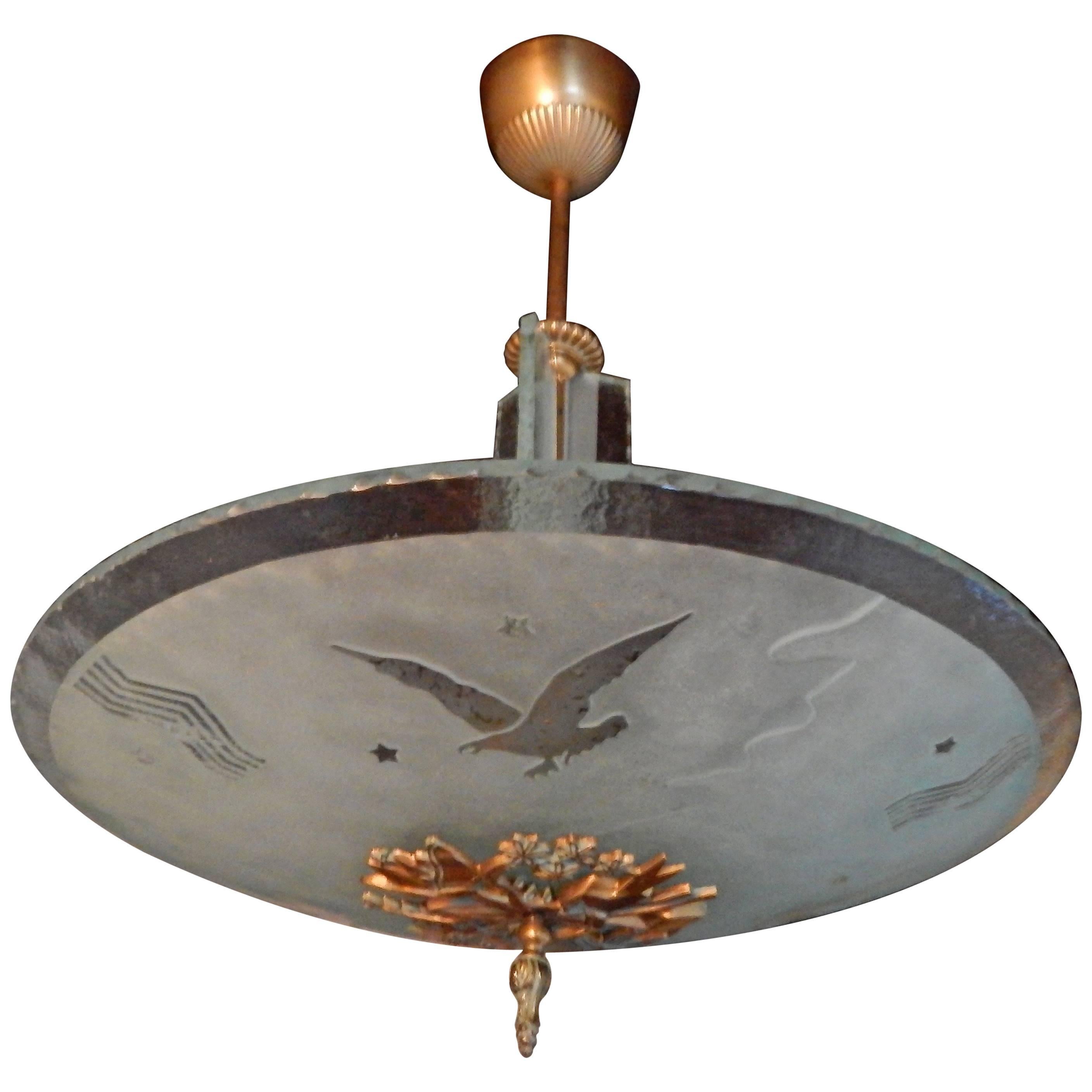 Swedish Art Deco Acid Etched Eagle Fixture by Glössner, circa 1930 For Sale