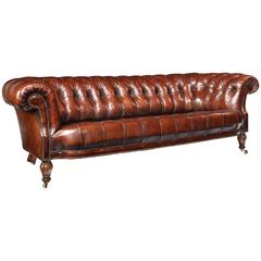 Antique 19th Century Walnut Holland and Sons Leather Chesterfield