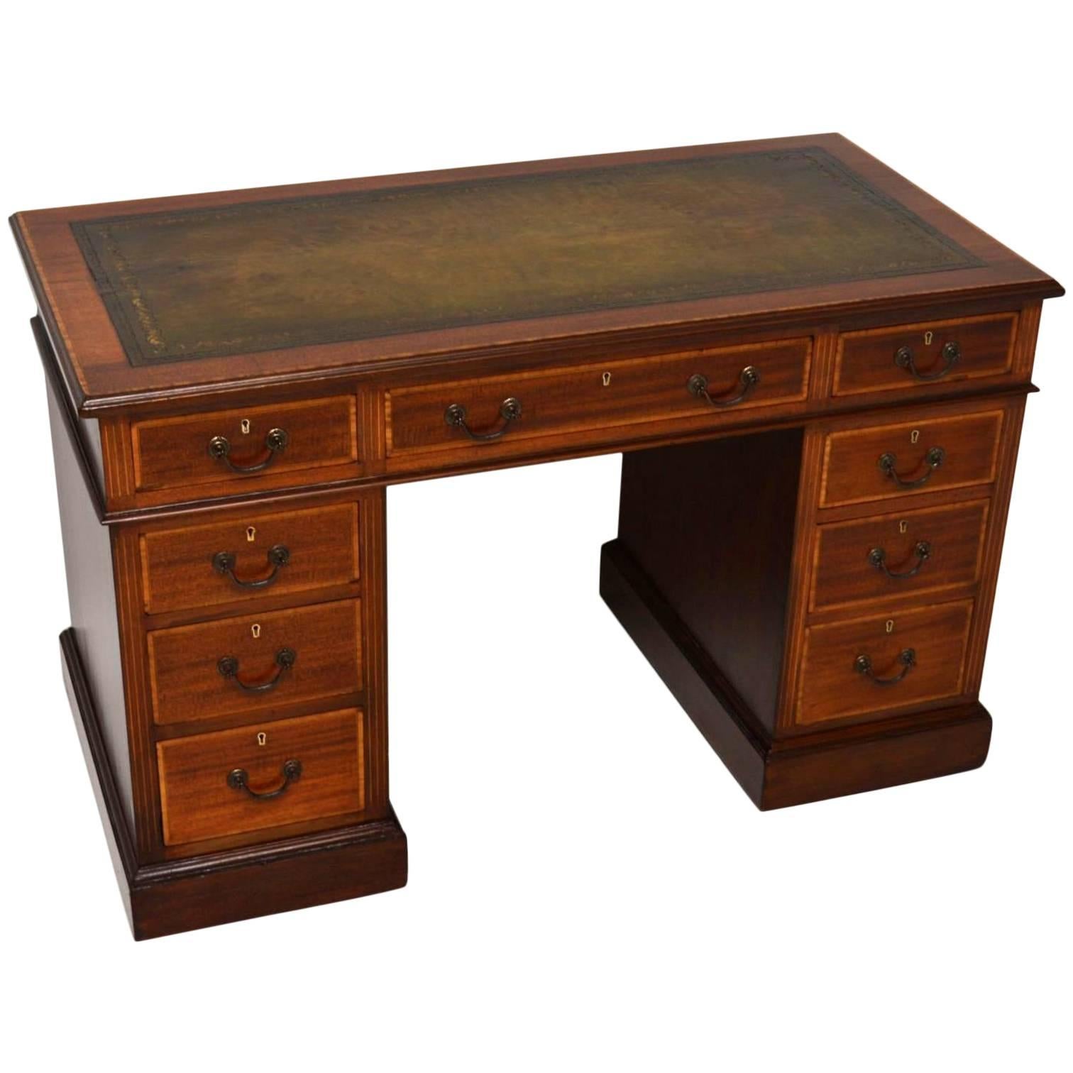 Antique Satinwood Inlaid Mahogany Leather Top Desk at 1stDibs leather