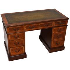 Antique Satinwood Inlaid Mahogany Leather Top Desk