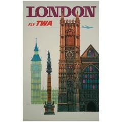 Vintage TWA London Travel Poster by David Klein, 1960s 4