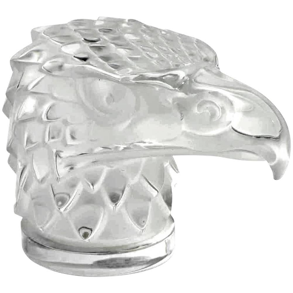 Mid-Century Lalique Carved Crystal Eagle Head Paperweight Ornament