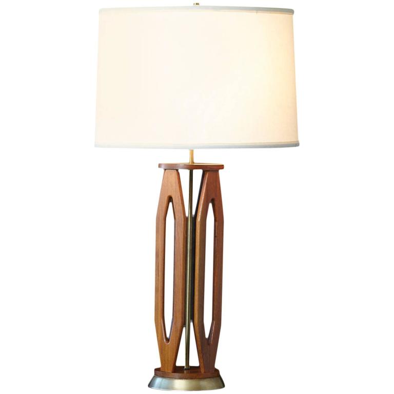 Geometrically Sculpted Teak Table Lamp With Brass Base For At Geometrically Sculpted Teak Table Lamp With Brass Base For