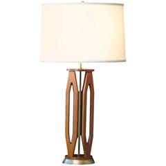 Geometric Teak Table Lamp with Brass Base 7