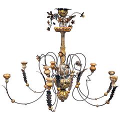 Custom Chandelier Constructed of Antique Wood and Iron