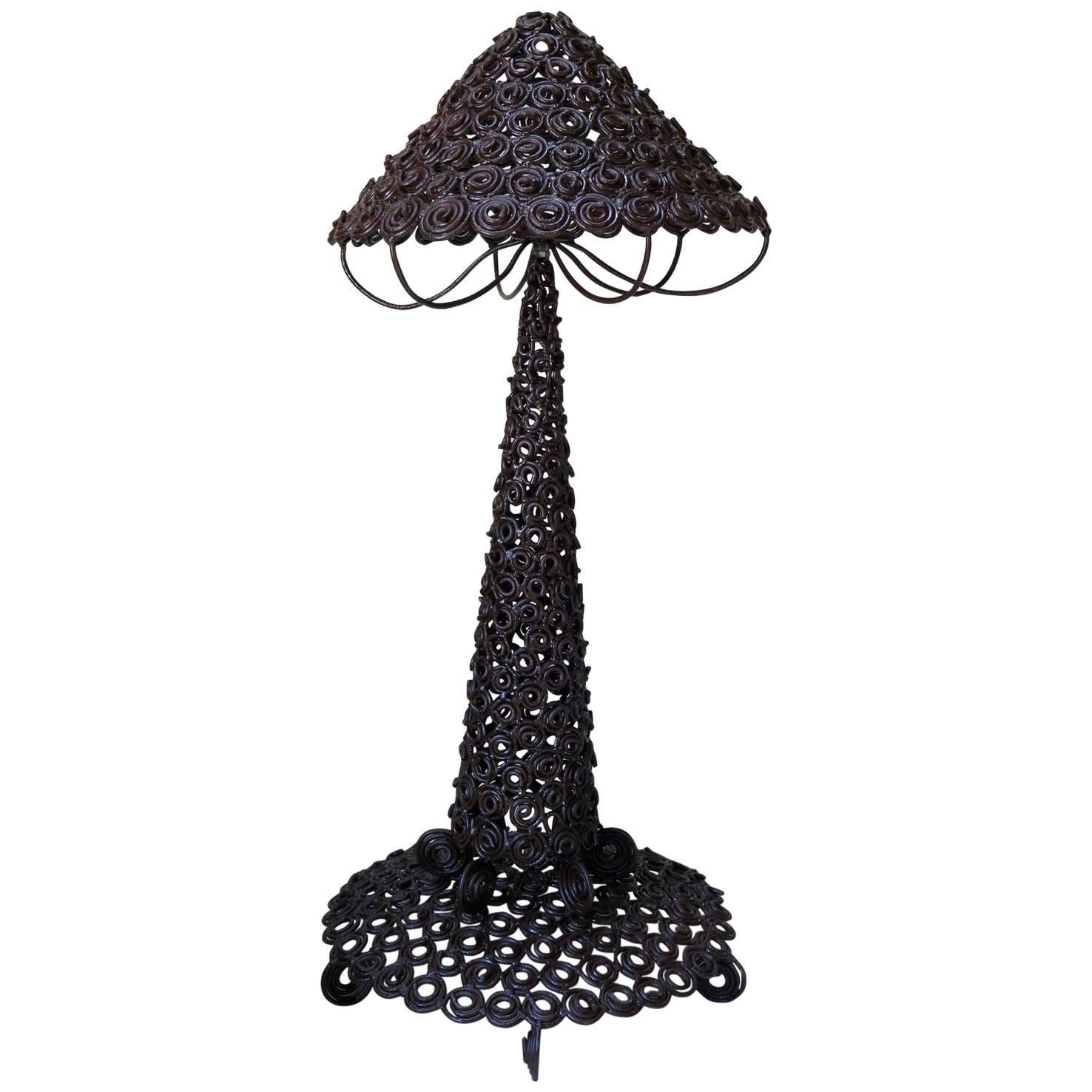 Large French Folk Art Wrought Iron Floor Lamp For Sale