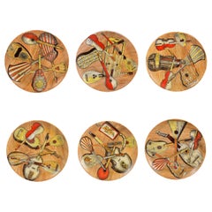 Piero Fornasetti Strumenti Musicali Ceramic Plates, Set of Six