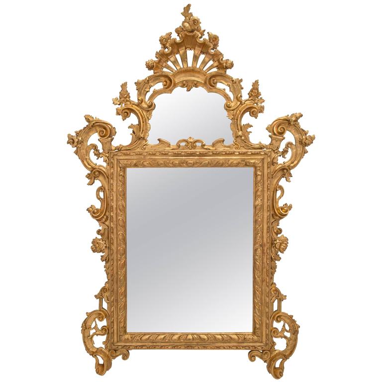 18th Century Small Antique Mirror With Carved Frame And Original Italian 18th Century Venetian Giltwood Mirror With Original Plates