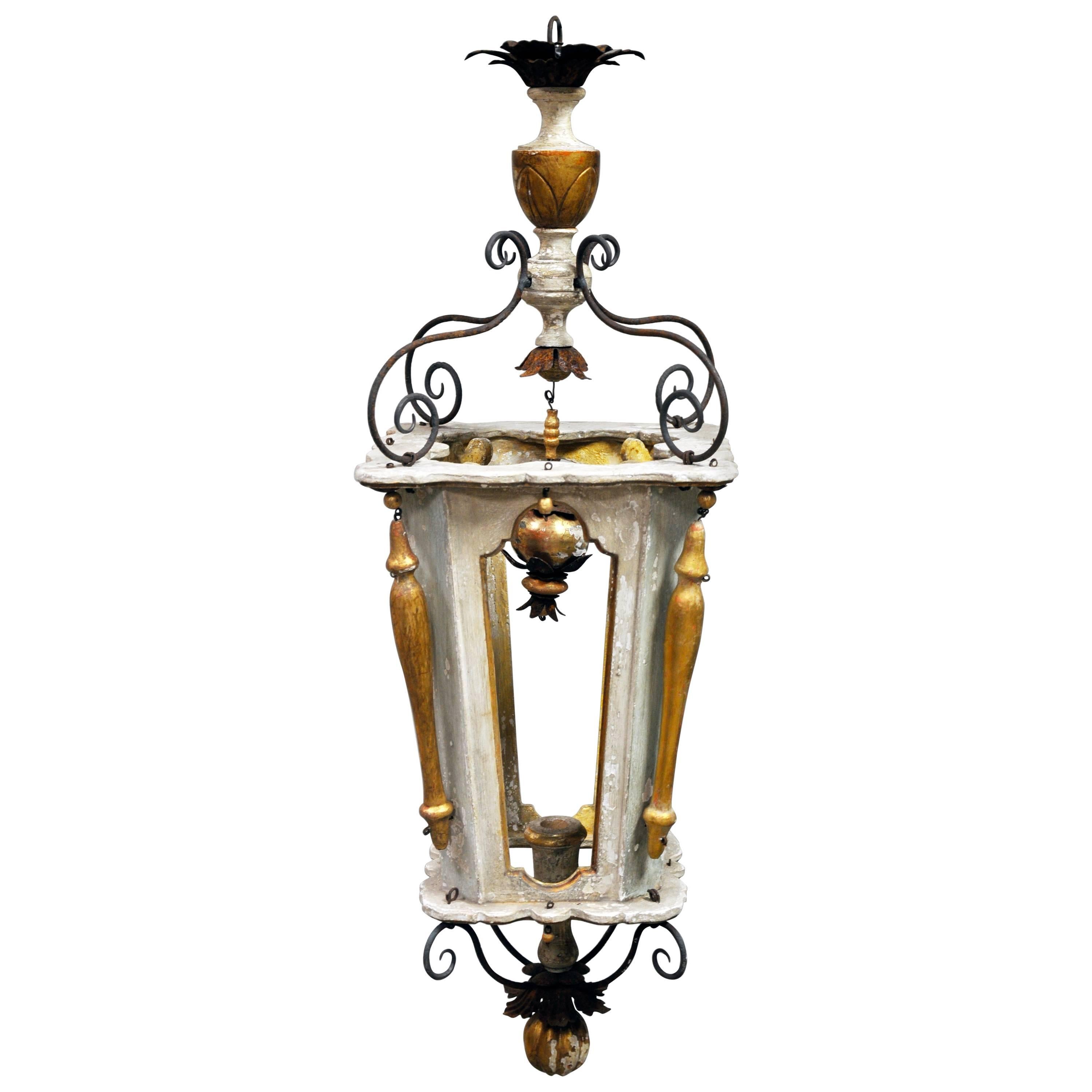 Custom French Lantern with Polychromed Wood and Old Elements