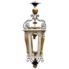 Custom French Lantern with Polychromed Wood and Old Elements