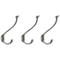 Three Handcrafted Nickel Art Deco Wall Hooks, Austria, circa 1930
