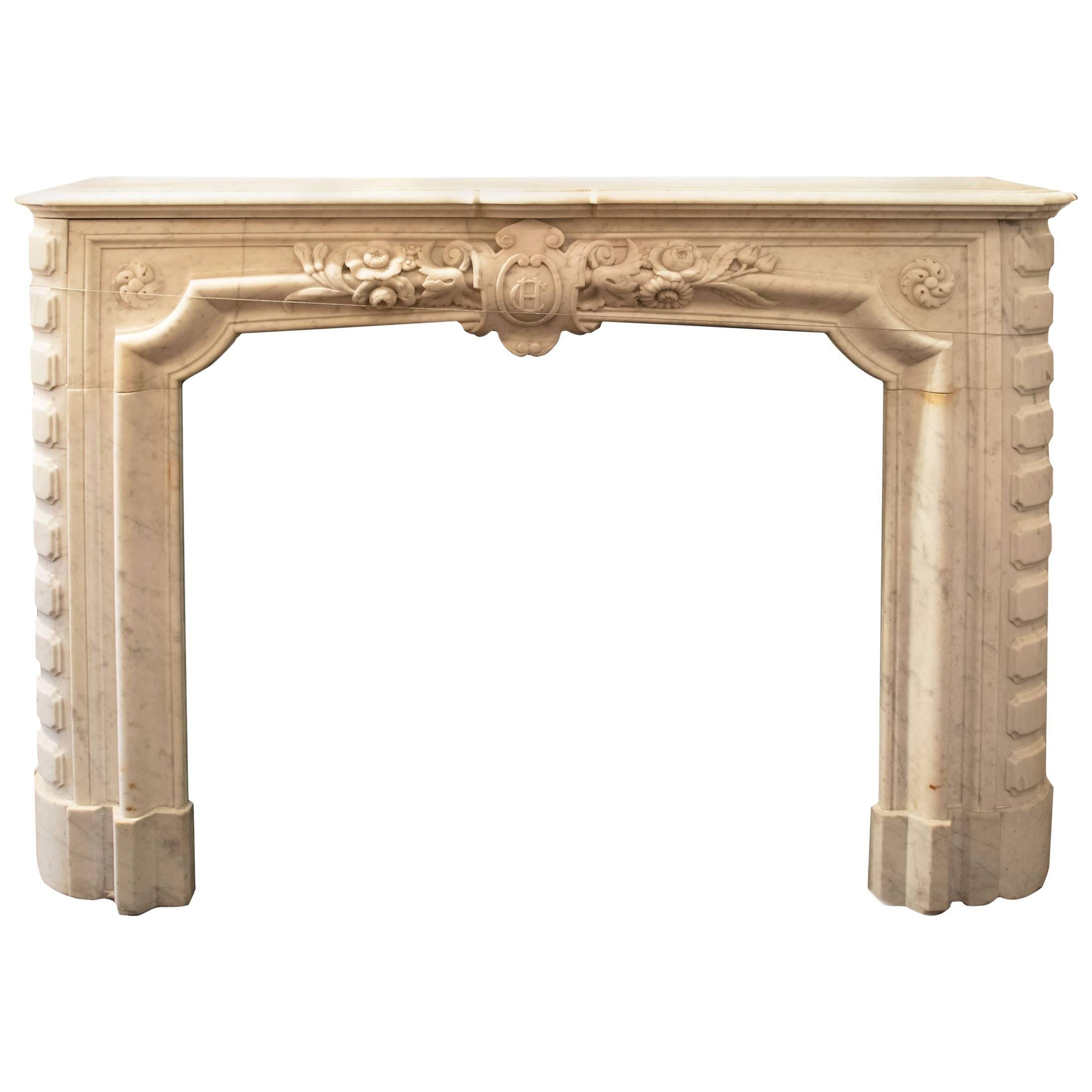 Louis XVI-Style Carrara Marble Fireplace Mantel