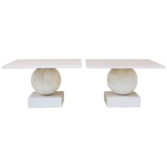 Pair of Geometric Post Modern Marble Side Tables