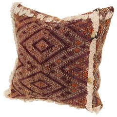 Custom Pillow Cut from an Antique Hand Loomed Wool Moroccan Berber Rug