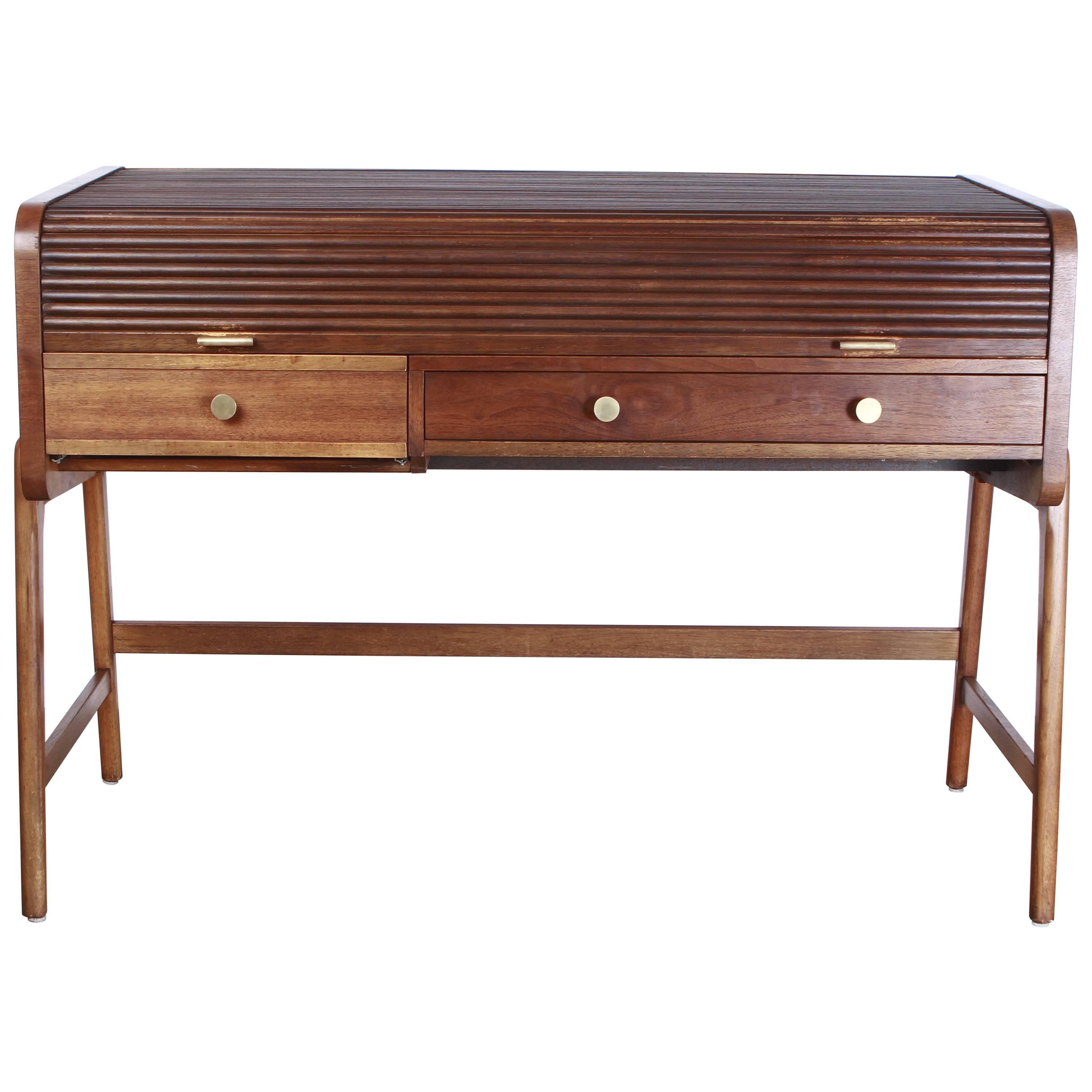 Sligh Lowry Mid-Century Walnut Roll Top Desk For Sale