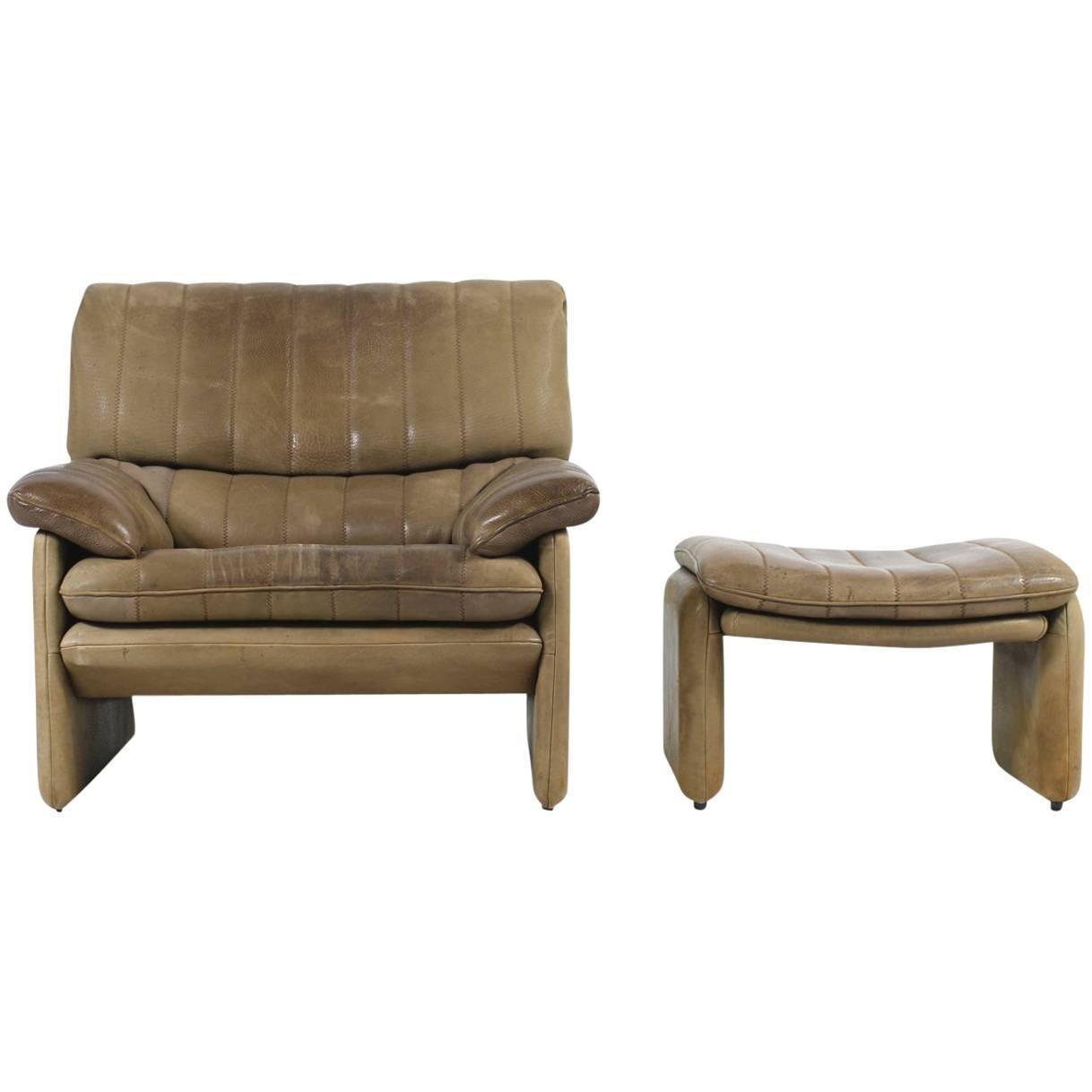1970s De Sede DS 86 Vintage Leather Lounge Chair & Ottoman High Quality DS 85
