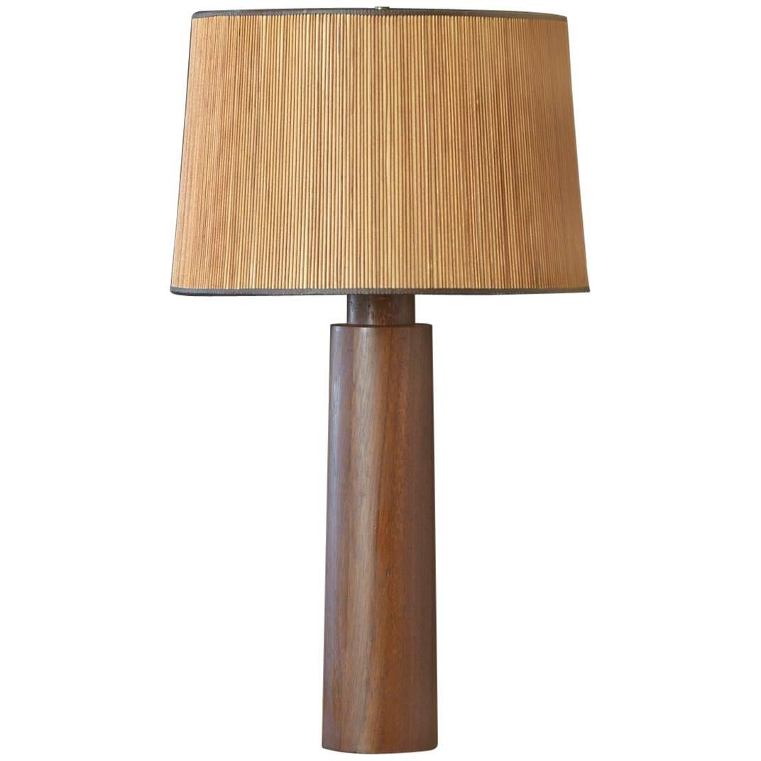 Large Solid Teak Table Lamp with Japanese Inspired Wood Shade