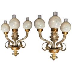 Fantastic Pair of Sconces "Reticello" by Seguso, Murano, 1950s