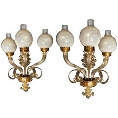 Fantastic Pair of Sconces "Reticello" by Seguso, Murano, 1950s 11