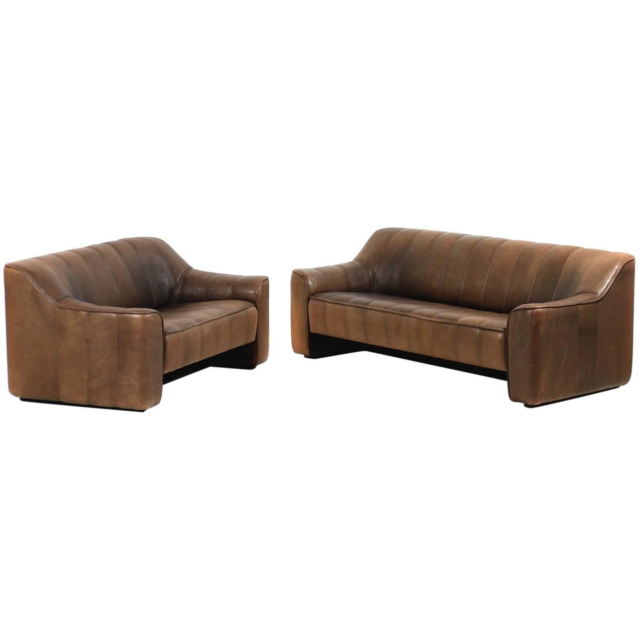 Beautiful 1970s De Sede DS 44 Sofa Set Brown Dark Cognac Buffalo Leather 