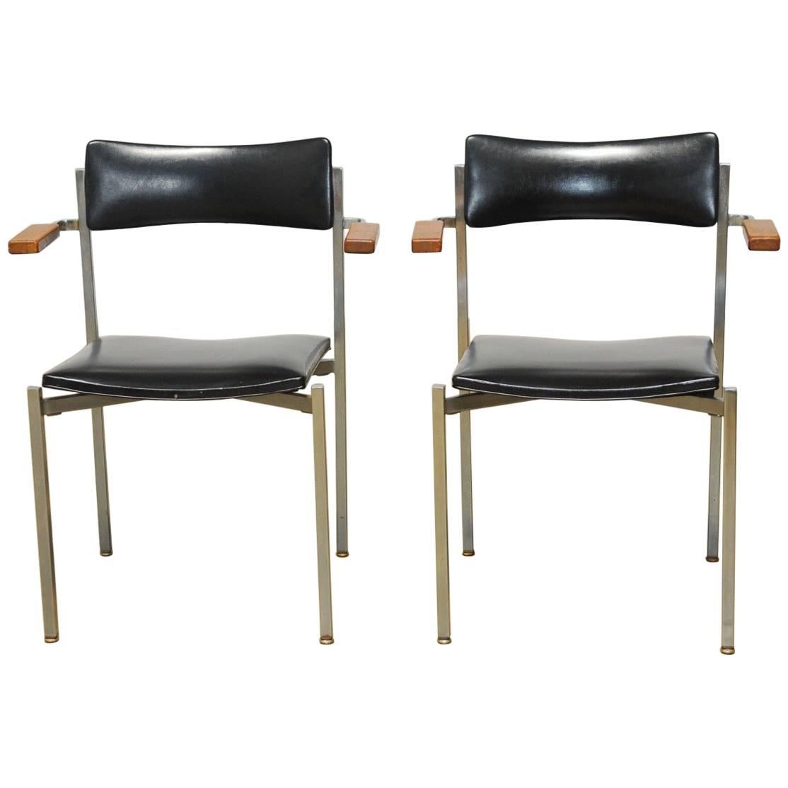 Pair of Mid-Century Steel Armchairs by Frederic Weinberg