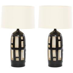 Striking Pair of Cut-Out Ceramic Lamps