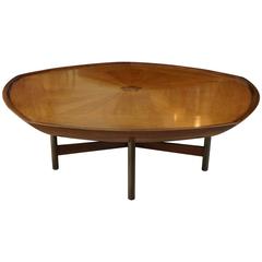 Walnut Top Coffee Table with Stretcher Base