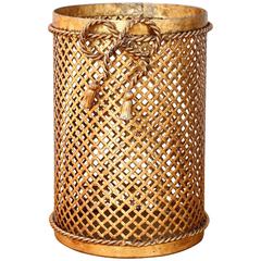 Retro Mid-Century 1950s Hollywood Regency Italian Gold Gilded Waste Paper Basket