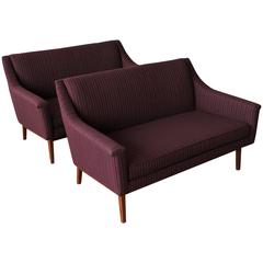 Pair of Mid-Century Modern Walnut Jens Risom Upholstered Sofa