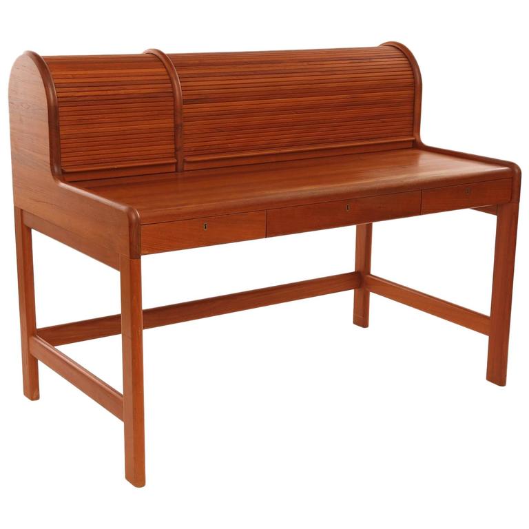 Solid Teak Danish Roll Top Desk