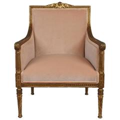 French Louis XVI Style Giltwood Bergere 7