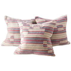 Antique Stripwoven Cloth Cushion Off-White, Blue and Mauve 