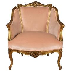 19th Century French Louis XV Style Giltwood Bergere 9
