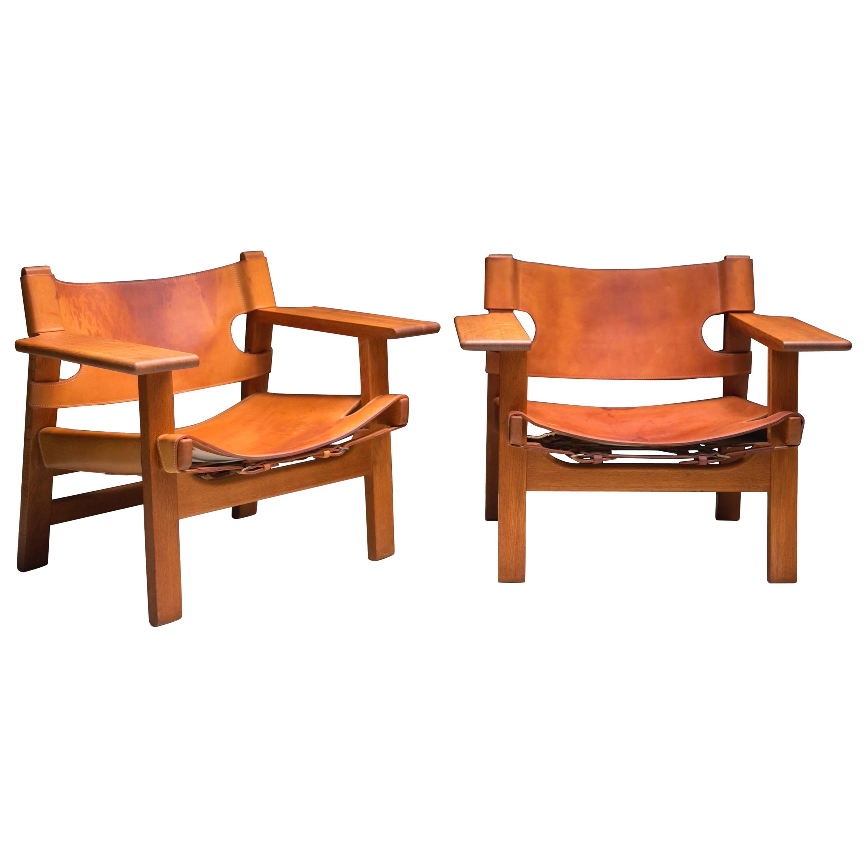 Pair of Beautifully Patinated Spanish Chairs by Børge Mogensen For Sale
