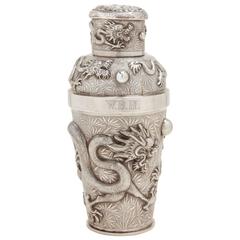 Antique Chinese Export Silver Dragon Cocktail Shaker