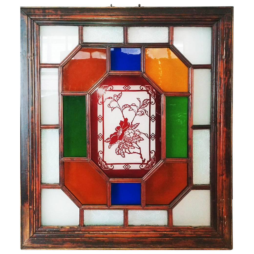 Late 19th Century Manchurian Stained Glass Panel, Suzchou, China For Sale
